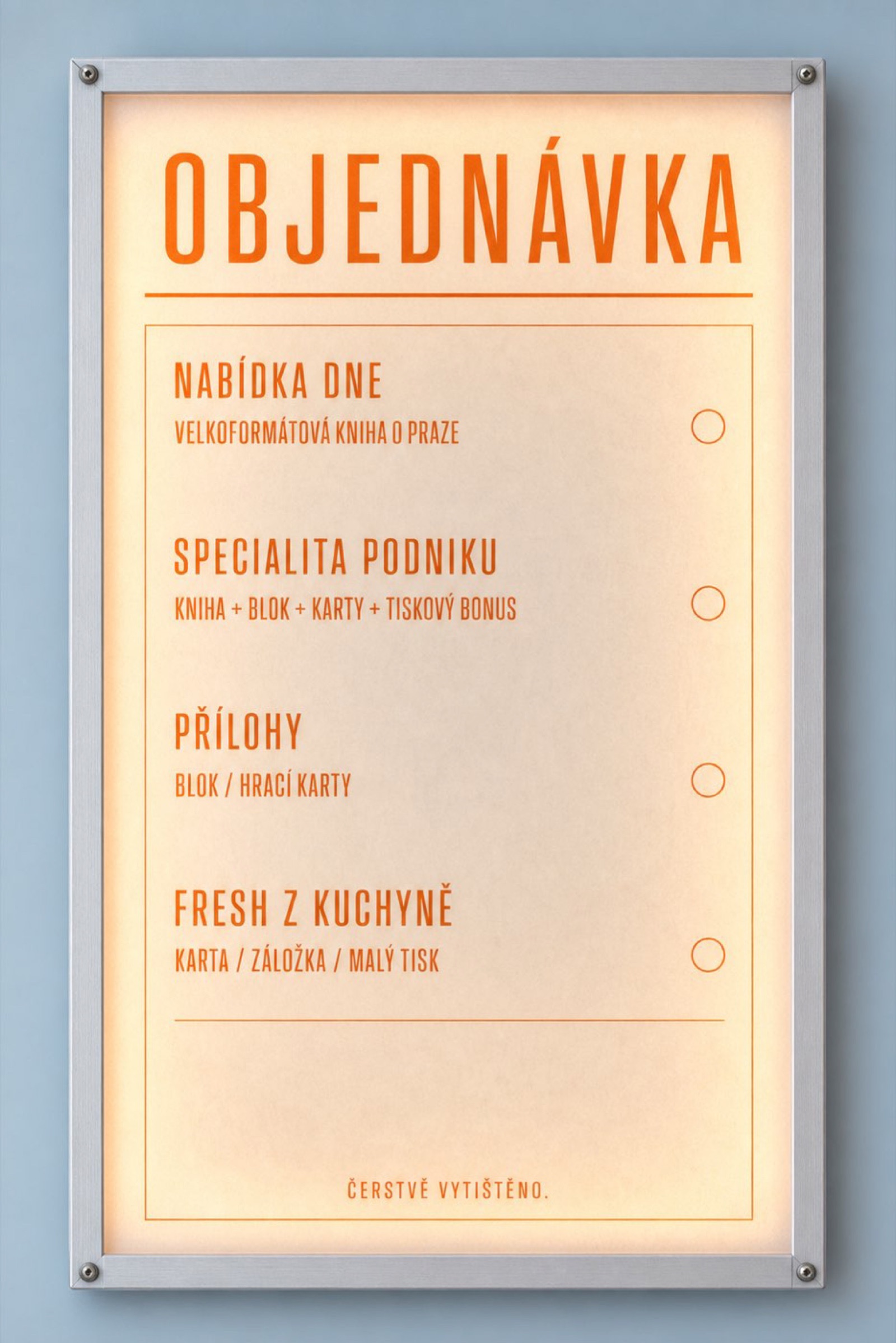 Objednávkové menu – světelná cedule